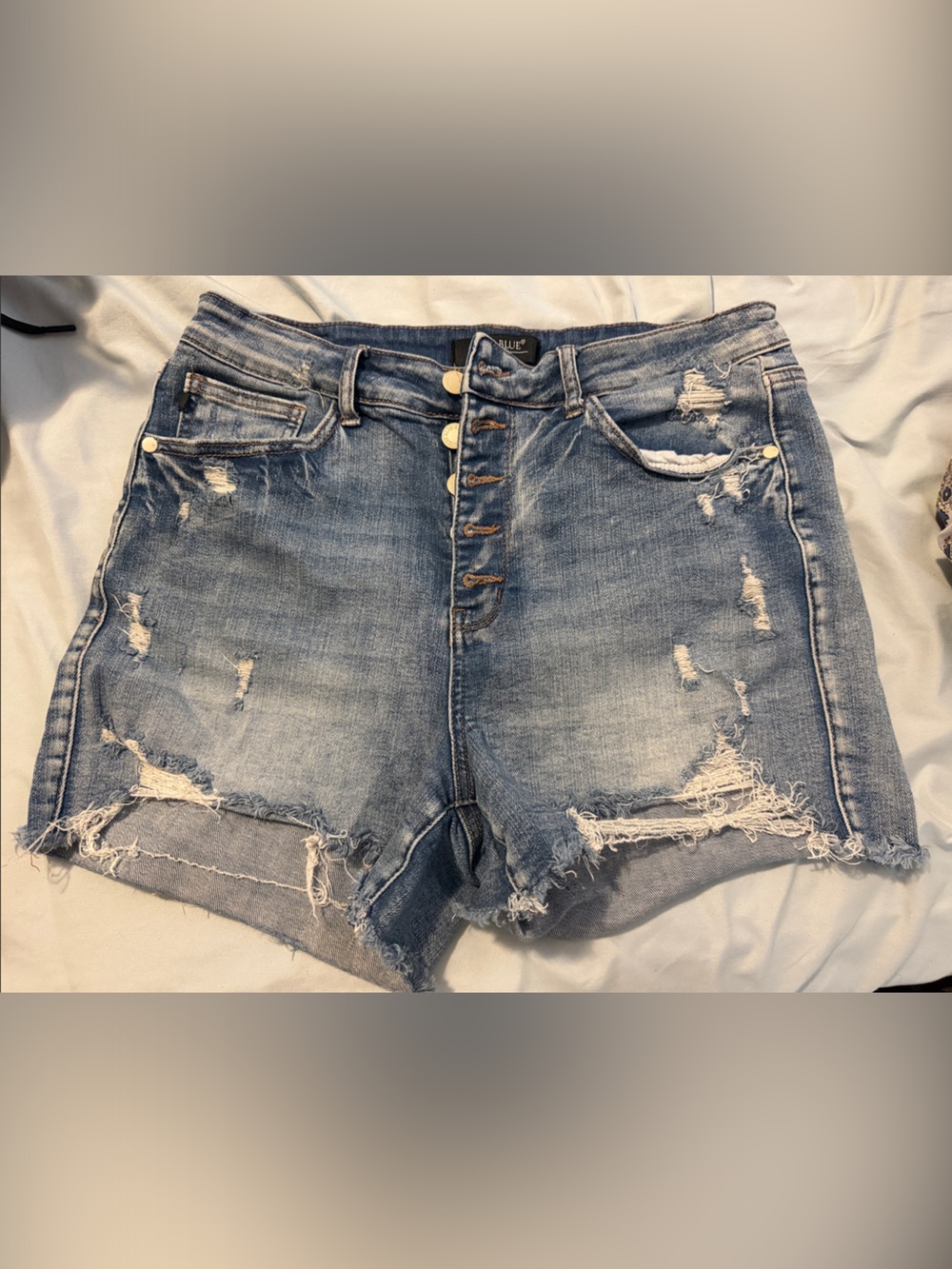 Judy Blue Distressed High-Rise Denim Shorts - Light Blue